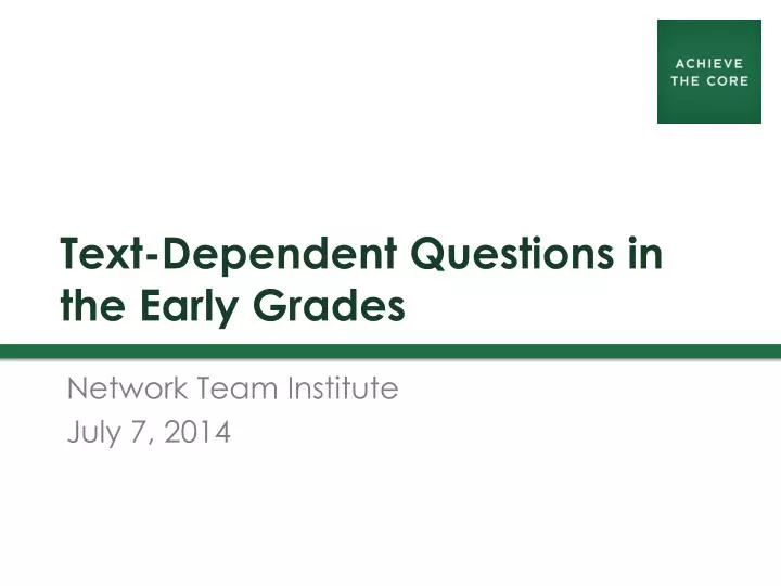 text dependent questions in the early grades