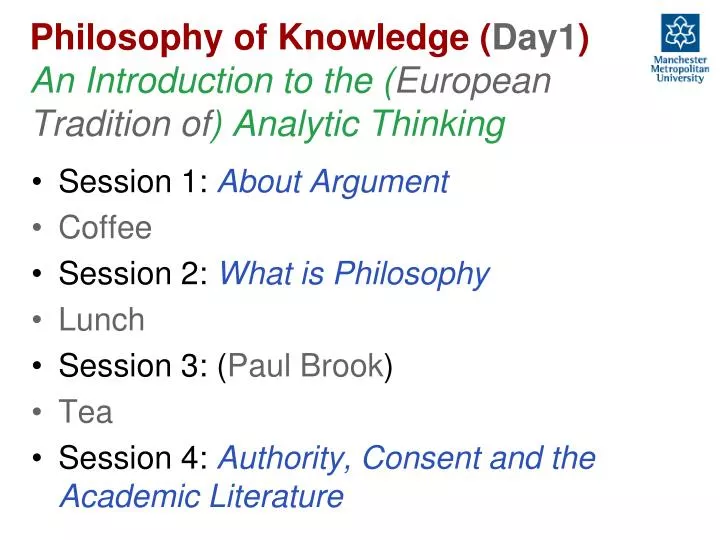philosophy of knowledge day1 an introduction to the european tradition of analytic thinking
