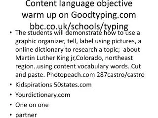 Content language objective warm up on Goodtyping bbc.co.uk/schools/typing