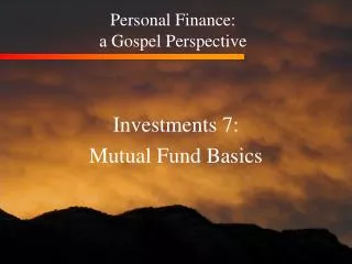 Personal Finance: a Gospel Perspective