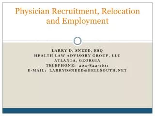 Physician Recruitment, Relocation and Employment