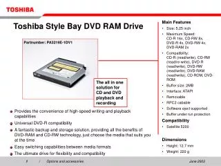 Toshiba Style Bay DVD RAM Drive
