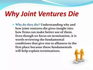 Why Joint Ventures Die