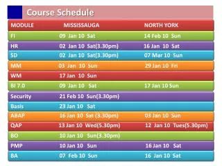 course schedule