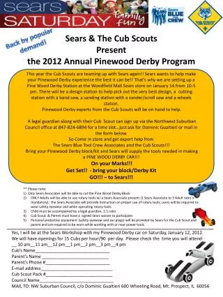 Sears &amp; The Cub Scouts Present the 2012 Annual Pinewood Derby Program