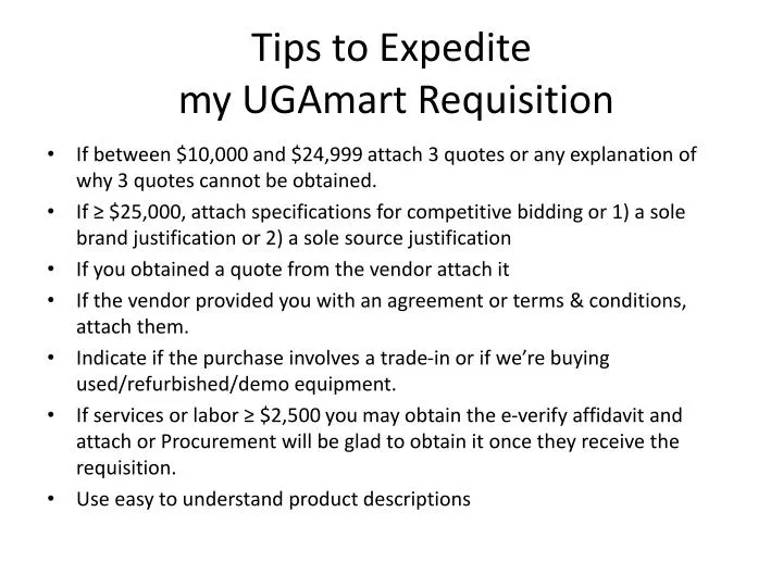 tips to expedite my ugamart requisition