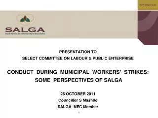 PRESENTATION TO SELECT COMMITTEE ON LABOUR &amp; PUBLIC ENTERPRISE