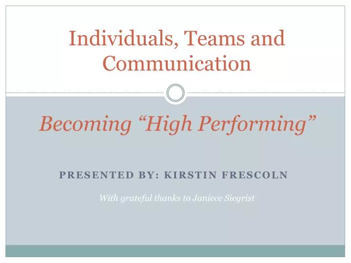 individuals teams and communication becoming high performing