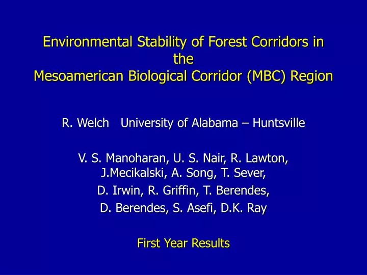 environmental stability of forest corridors in the mesoamerican biological corridor mbc region