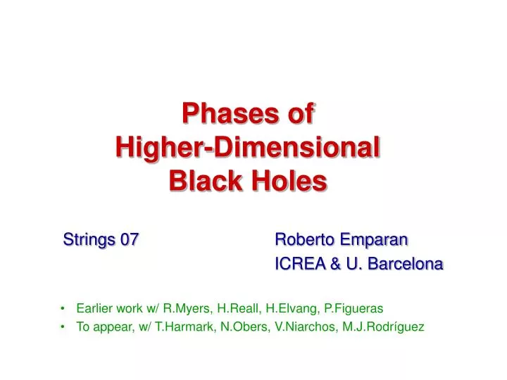 phases of higher dimensional black holes
