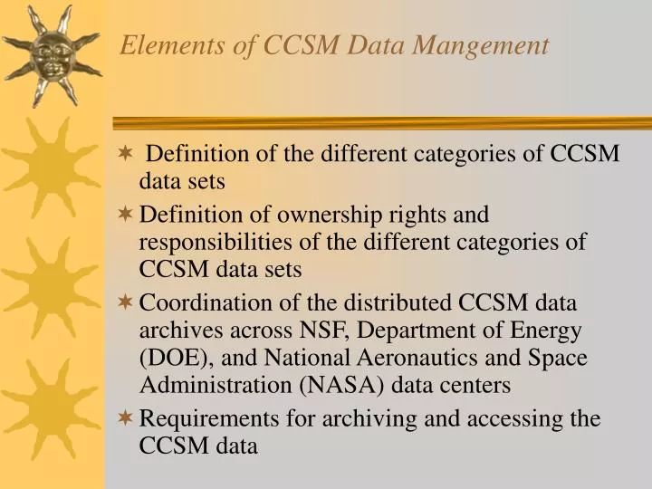 elements of ccsm data mangement