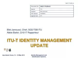 ITU-T IDENTITY MANAGEMENT UPDATE