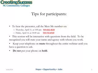 Tips for participants: