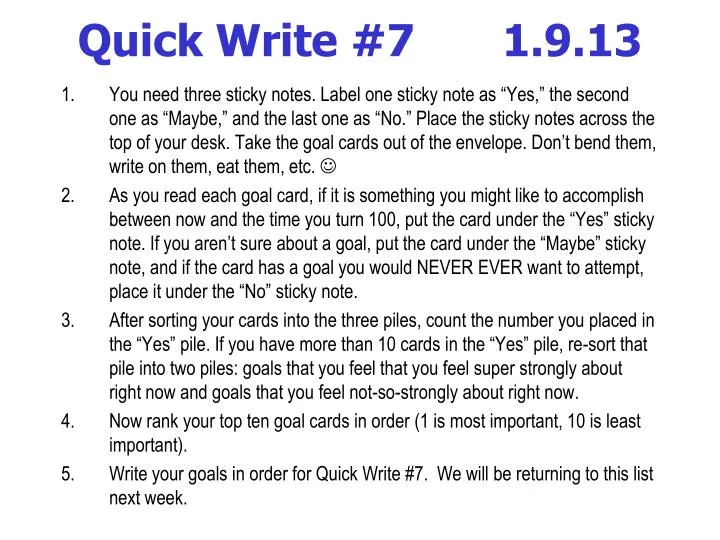 quick write 7 1 9 13