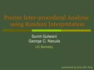 Precise Inter-procedural Analysis