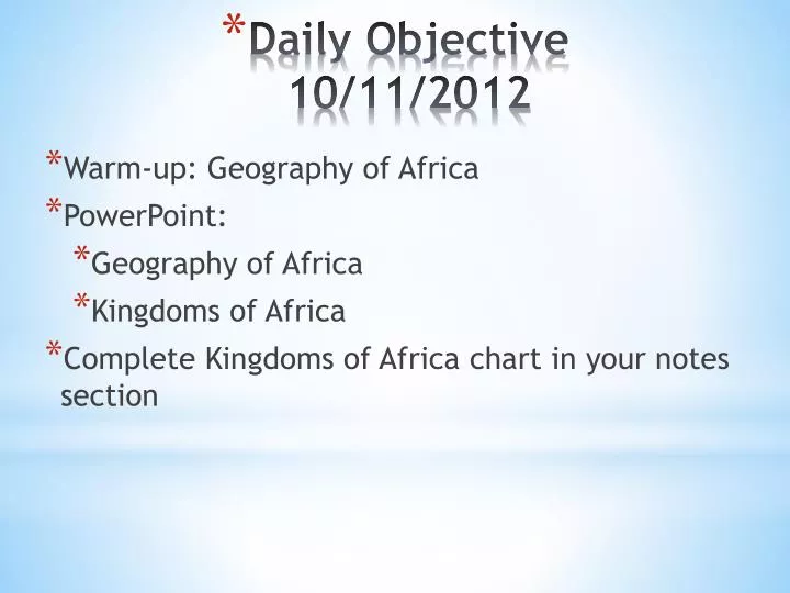 daily objective 10 11 2012