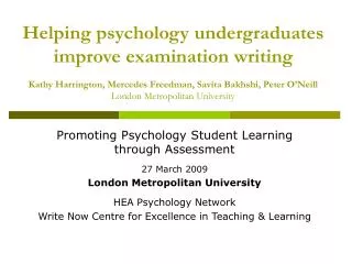 Promoting Psychology Student Learning through Assessment 27 March 2009