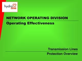 NETWORK OPERATING DIVISION Operating Effectiveness