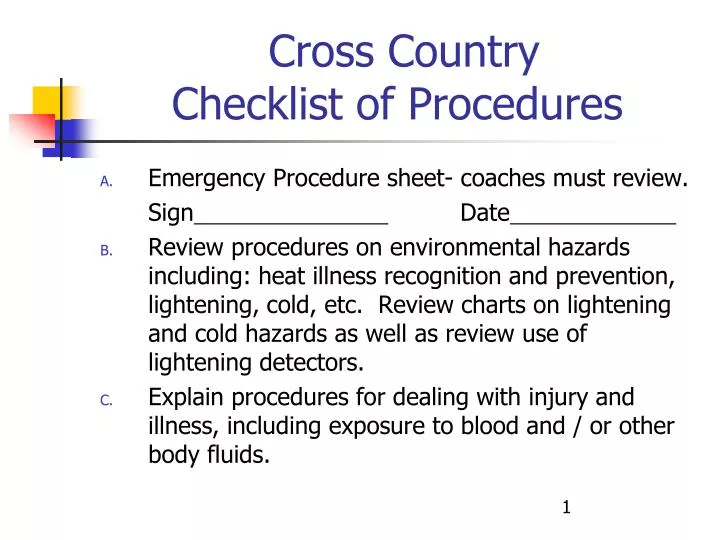 cross country checklist of procedures