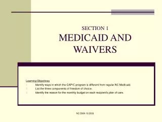 SECTION 1 MEDICAID AND WAIVERS