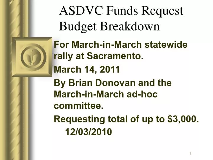 asdvc funds request budget breakdown