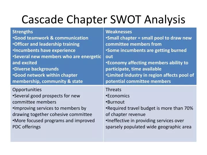 cascade chapter swot analysis