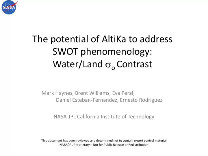 the potential of altika to address swot phenomenology water land s o contrast