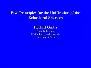 Five Principles for the Unification of the Behavioral Sciences