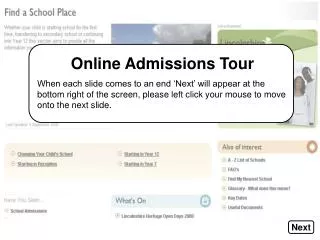 Online Admissions Tour