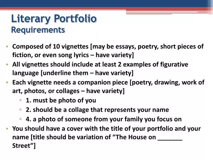 literary portfolio requirements