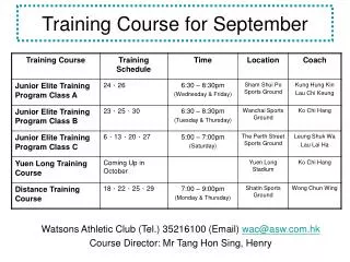 Training Course for September