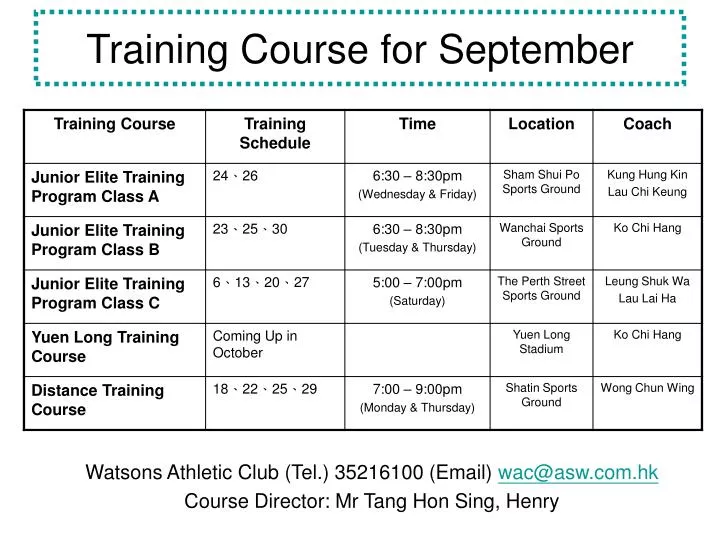 training course for september