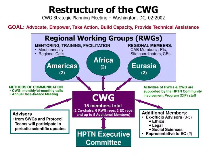 restructure of the cwg cwg strategic planning meeting washington dc 02 2002
