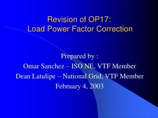 Revision of OP17: Load Power Factor Correction