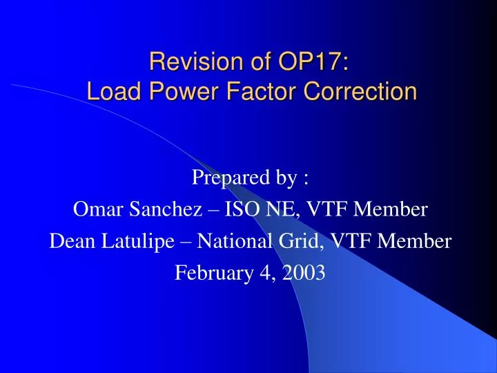 revision of op17 load power factor correction