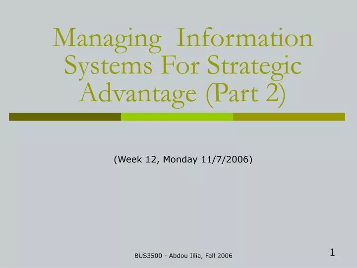 managing information systems for strategic advantage part 2