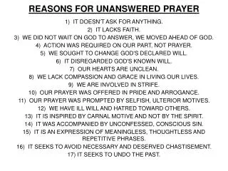 REASONS FOR UNANSWERED PRAYER