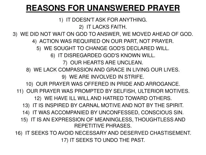 reasons for unanswered prayer