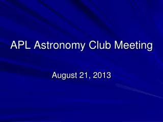 APL Astronomy Club Meeting