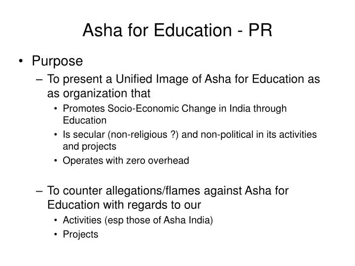asha for education pr