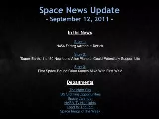 Space News Update - September 12, 2011 -