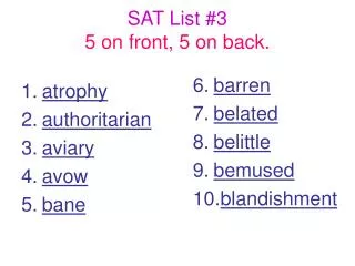 SAT List #3 5 on front, 5 on back.