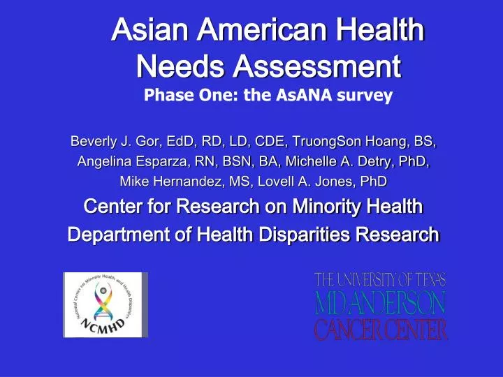 asian american health needs assessment phase one the asana survey