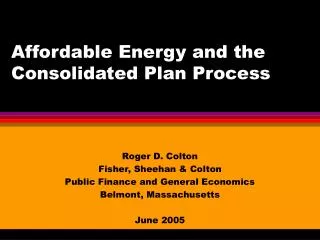 Affordable Energy and the Consolidated Plan Process
