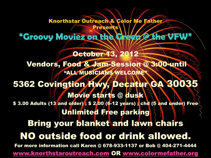 knorthstar outreach color me father presents groovy moviez on the green @ the vfw