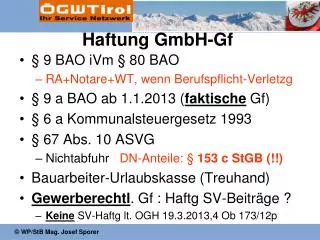 haftung gmbh gf