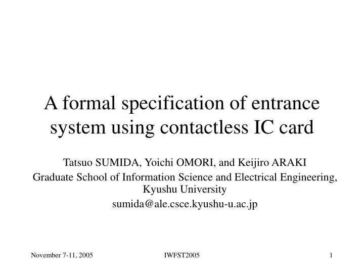 a formal specification of entrance system using contactless ic card