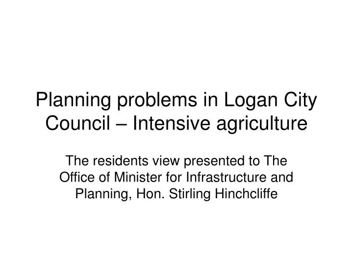 planning problems in logan city council intensive agriculture