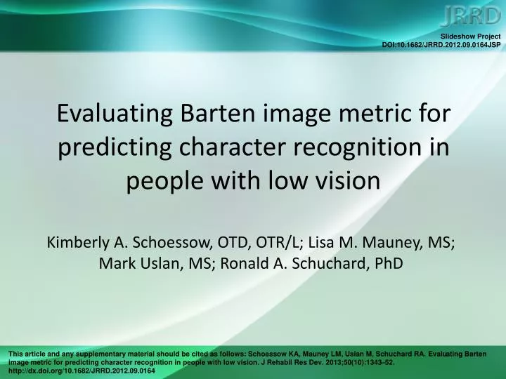 evaluating barten image metric for predicting character recognition in people with low vision