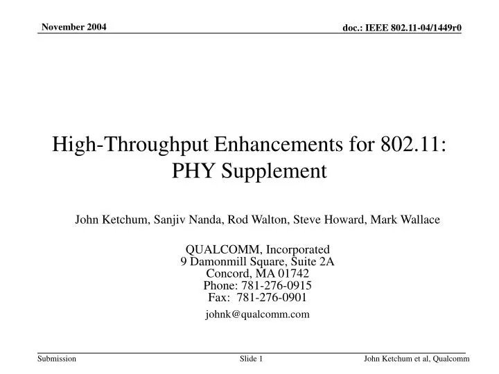 high throughput enhancements for 802 11 phy supplement